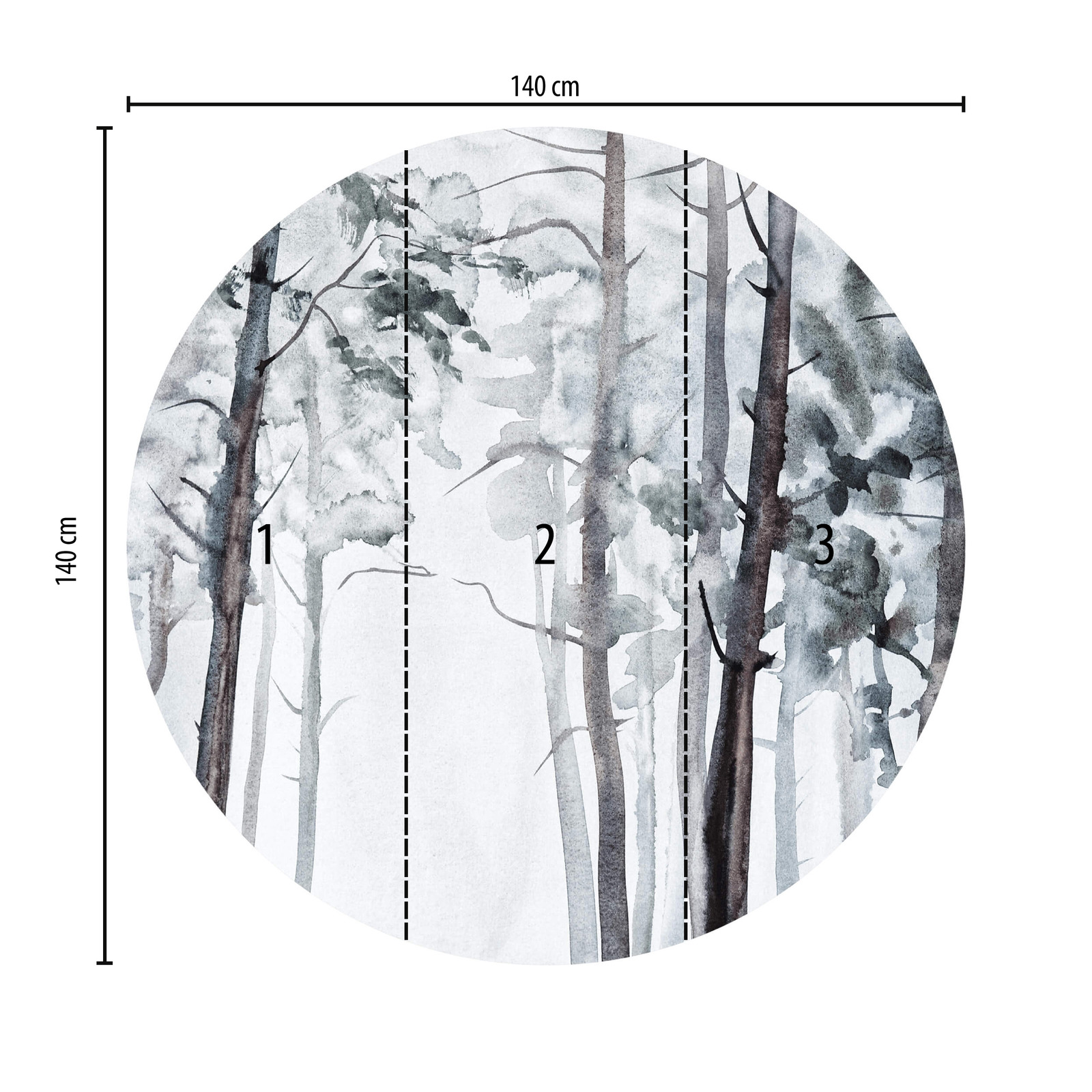             Runde Fototapete Nebel im Wald – Grau, Weiß
        