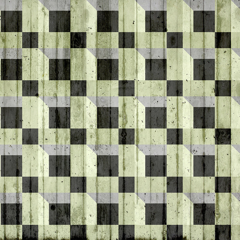 Fototapete Betonoptik & Quadrat-Muster – Grün, Schwarz, Grau
