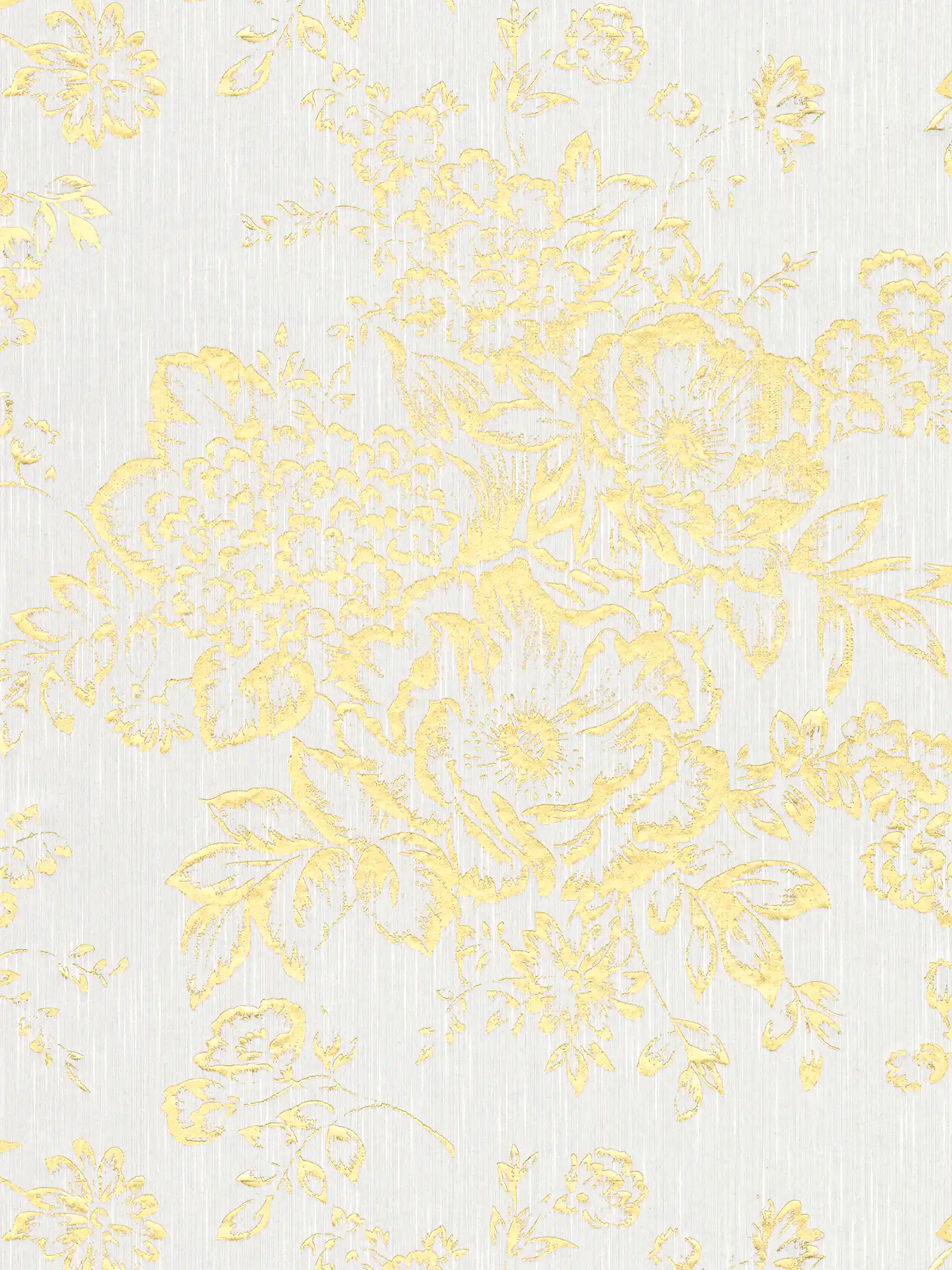 Strukturtapete mit goldenem Blütenmuster – Gold, Weiß
