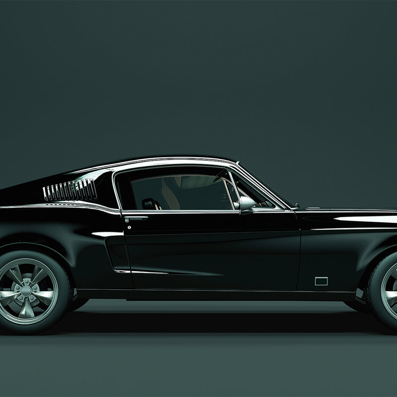 Mustang 1 - Fototapete, Seitenansicht Mustang, Vintage – Blau, Schwarz | Struktur Vlies
