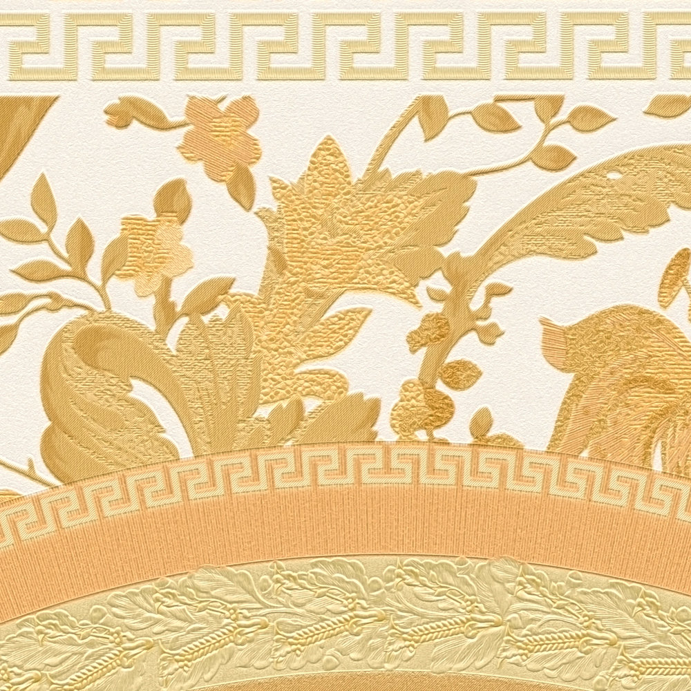             Goldene VERSACE Tapete mit rundem Emblem – Creme
        