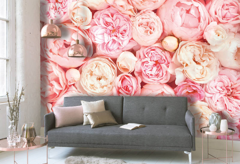             Fototapete mit Rosen Motiv – Rosa, Weiß, Creme
        