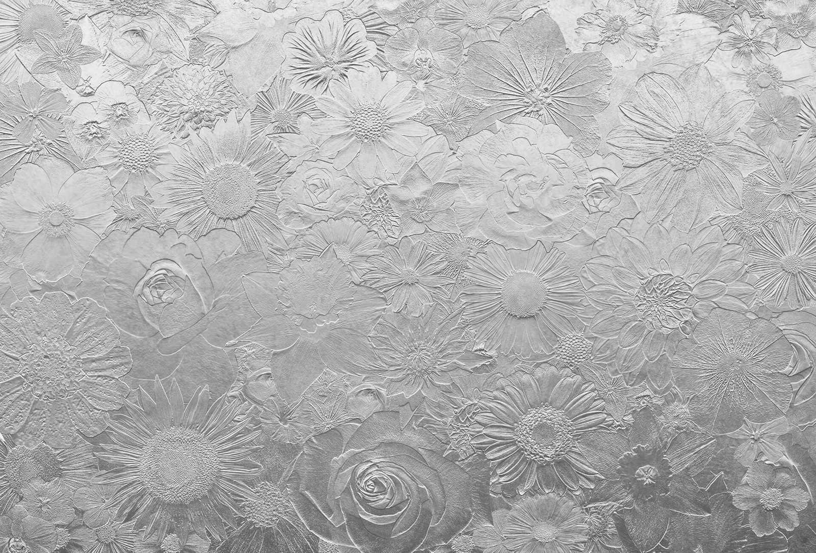 Fototapete silberne Blumen – Grau
