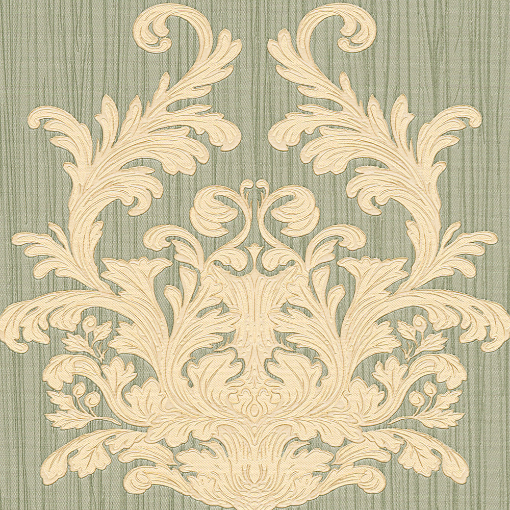             Ornament Tapete mit Gold Emblem Muster – Grün, Metallic
        