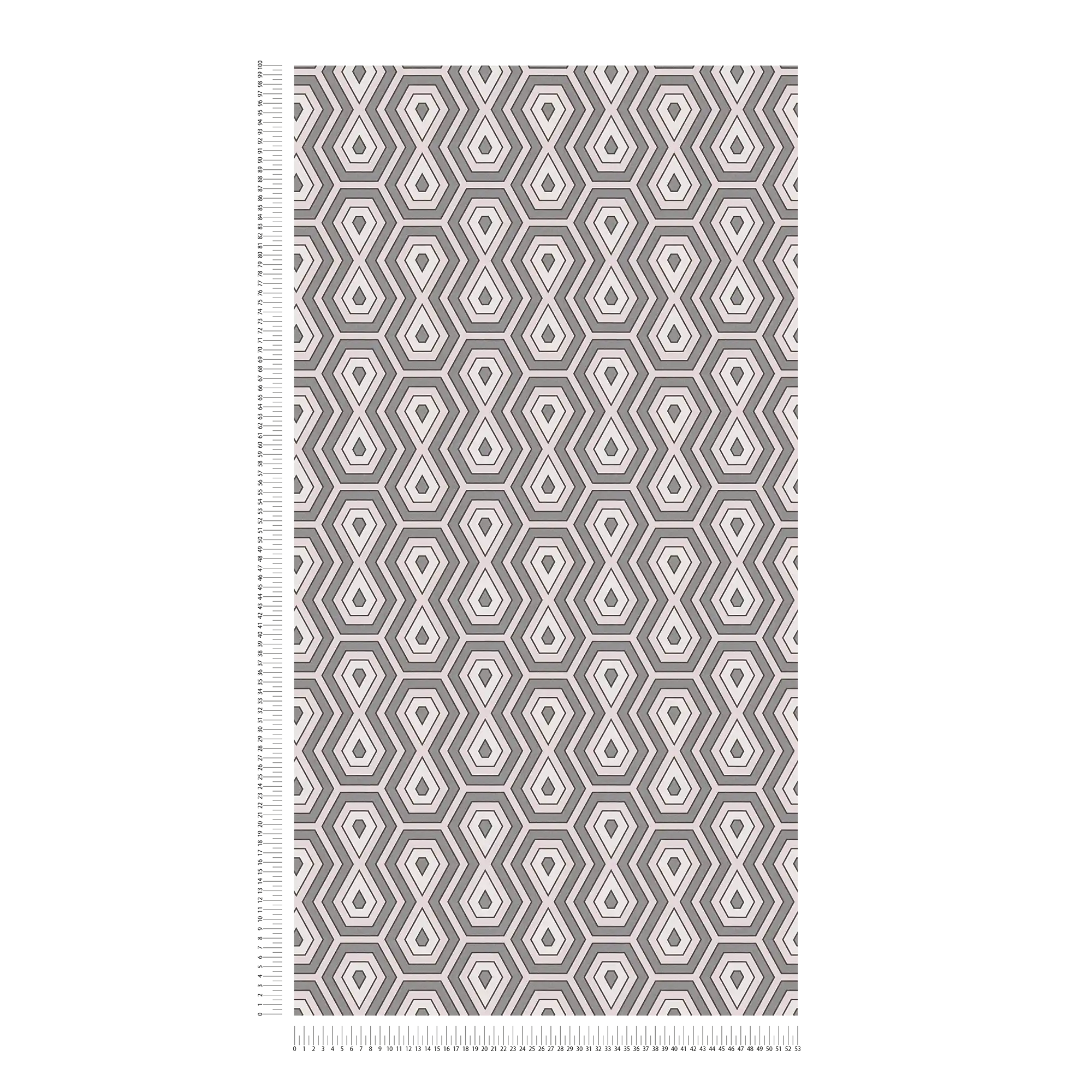             Tapete Metallic Retro Muster mit 70er Grafik Design – Rosa, Grau, Weiß
        