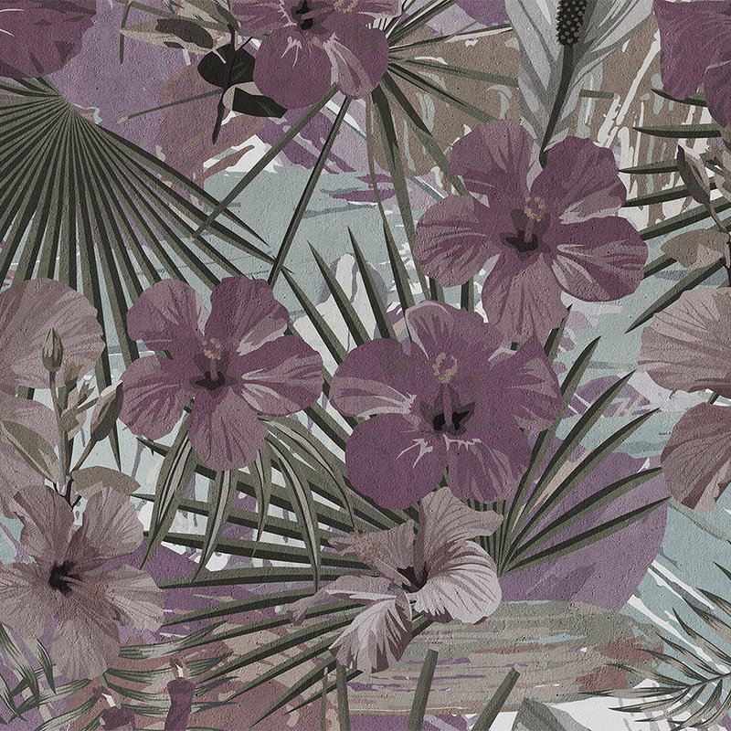 Fototapete Dschungel Palmen und Blume – Lila, Grün
