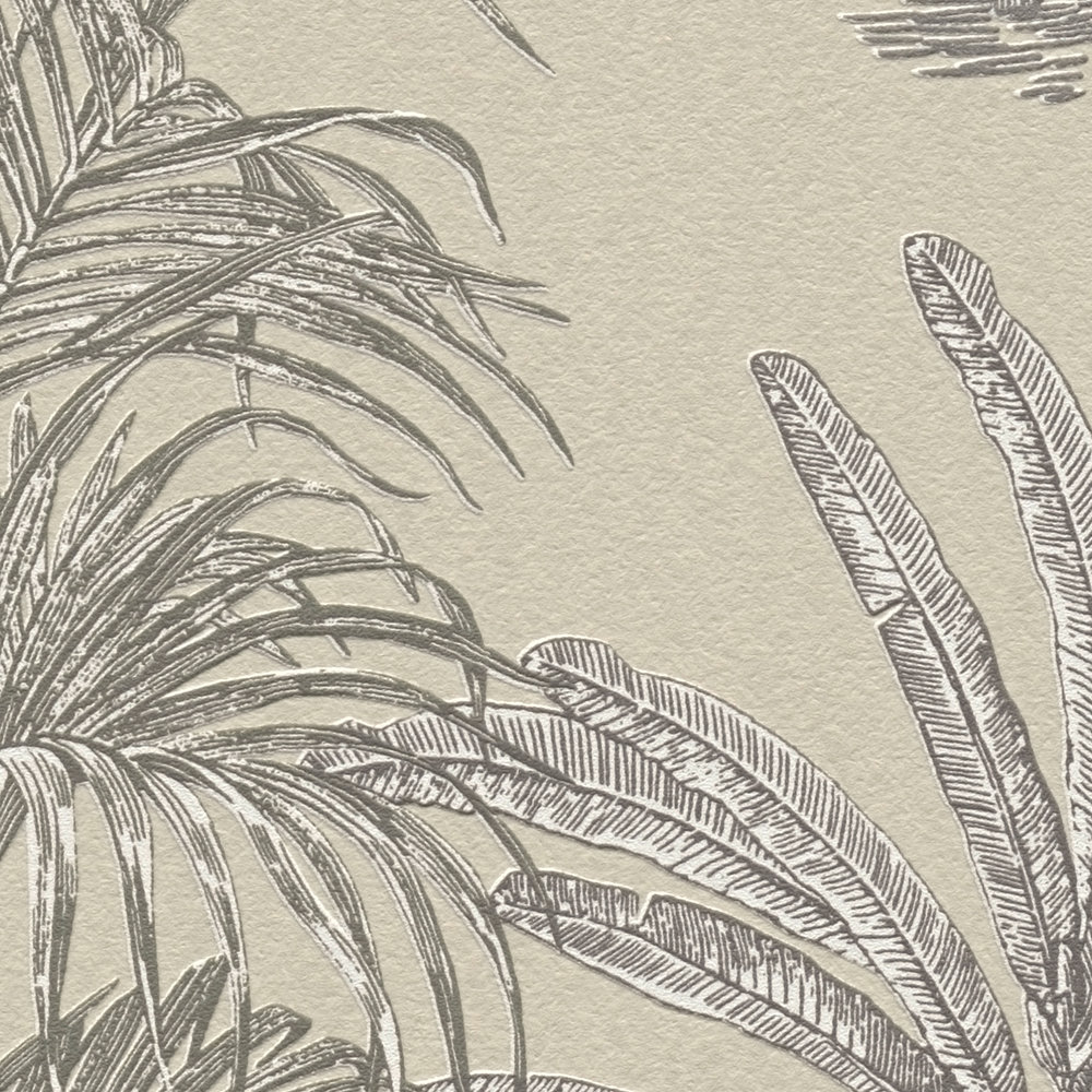             Palmen Tapete Vlies mit Struktur & Matt-Glanz-Effekt – Creme
        