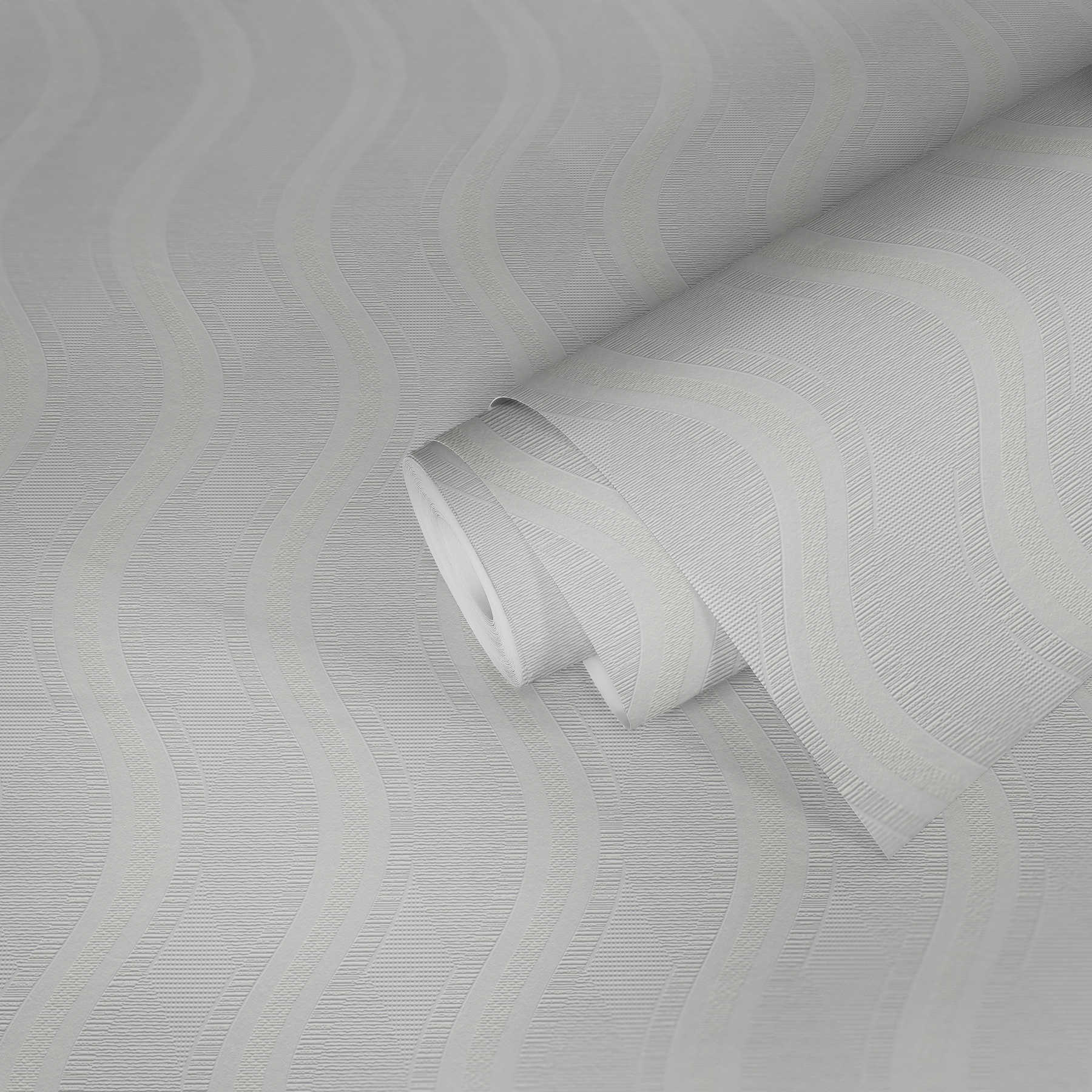             Retro-Tapete Weiß mit geometrischem Wellen-Muster – Weiß
        