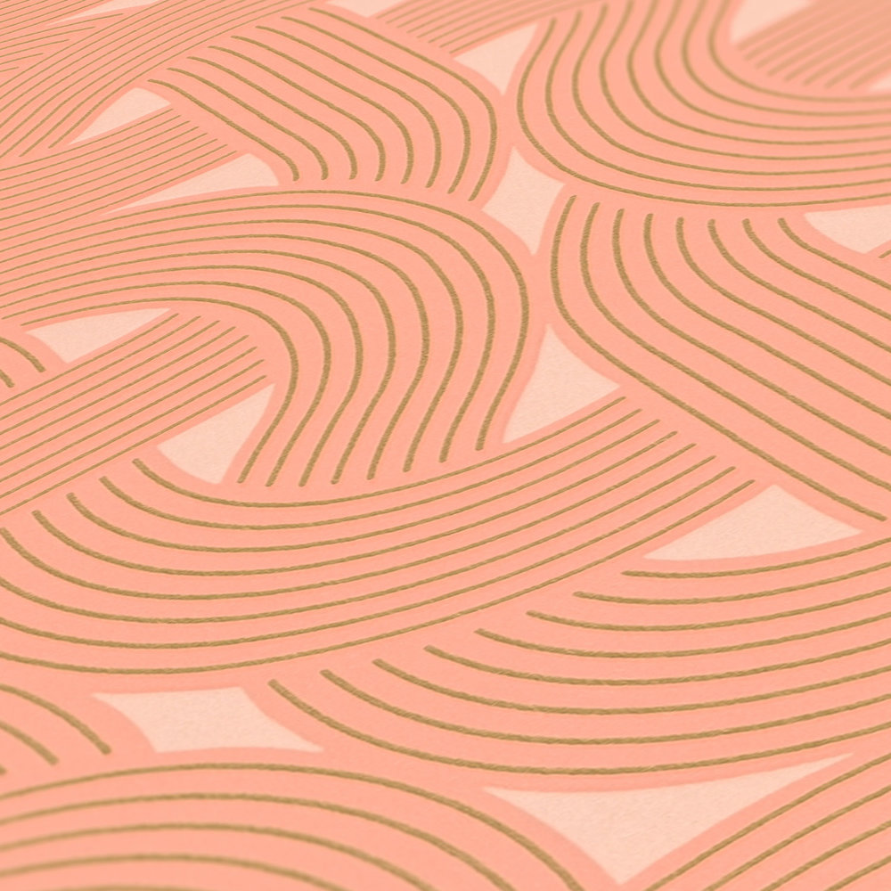             Graphisches Linienmuster im Art déco Style – Orange, Kupfer
        