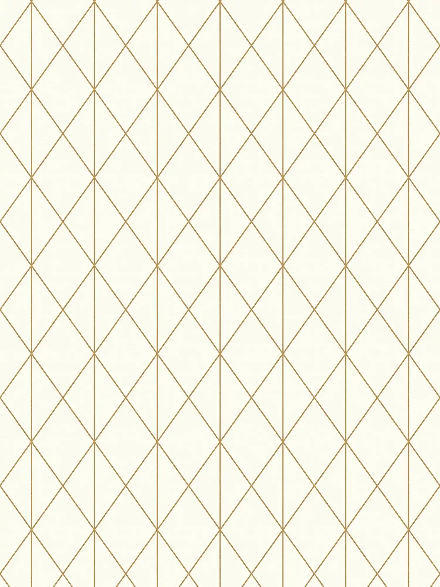 Vliestapete mit goldenem Linienmuster & Rautendesign – Creme
