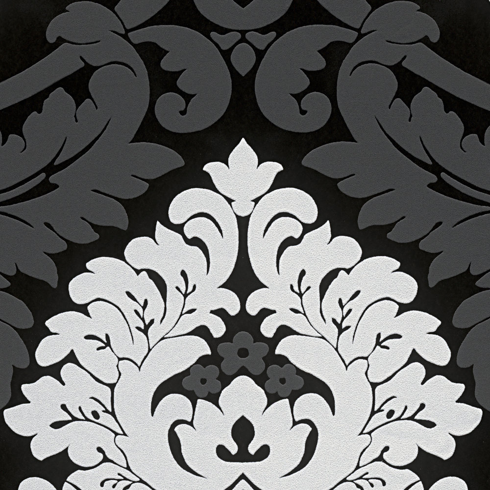             Barock Tapete Schwarz-Weiß mit Matt-Glanz-Effekt
        
