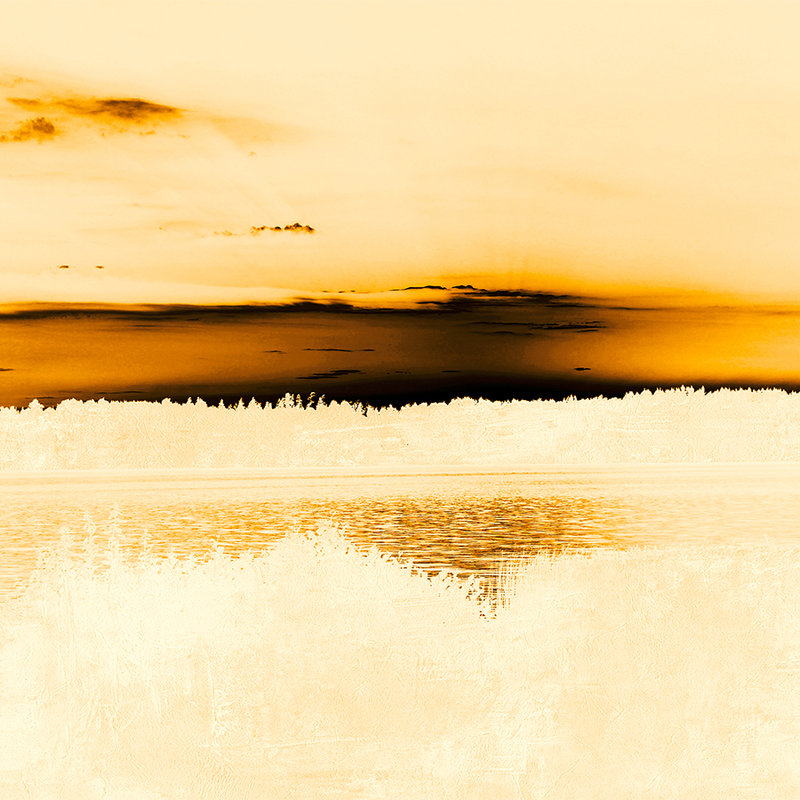 Landschaft Fototapete Seeblick & Wolkenhimmel – Orange, Schwarz, Weiß
