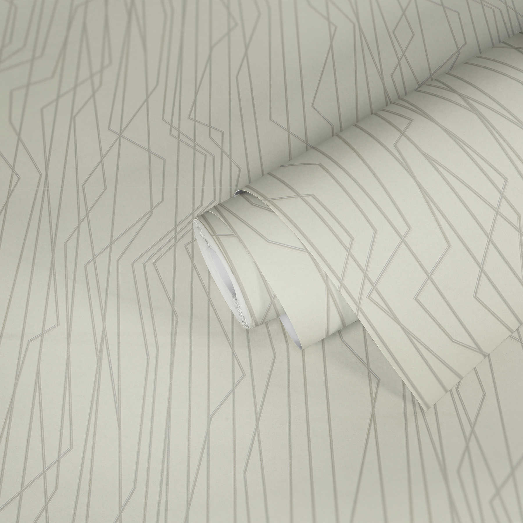             Tapete mit geometrischem Muster & Metallic Details – Grau, Weiß
        