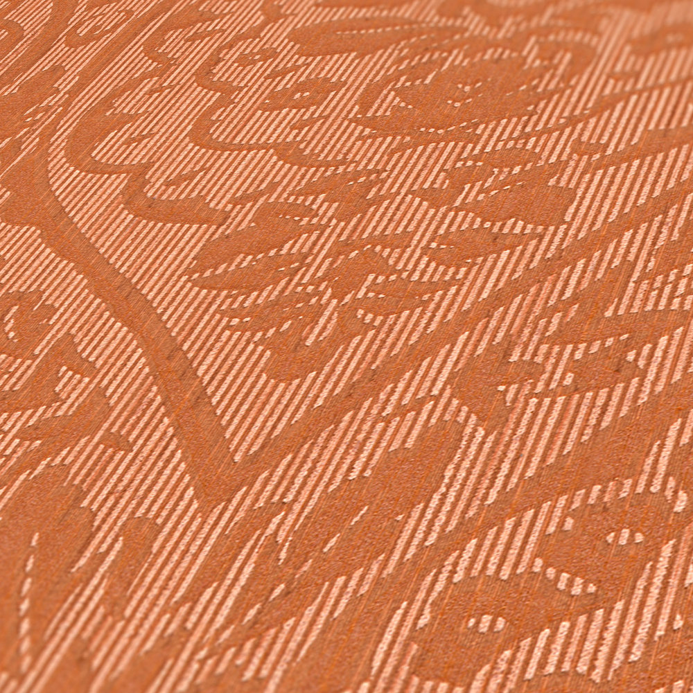             Tapete florales Ornamentmuster mit dimensionalem Struktureffekt – Orange
        
