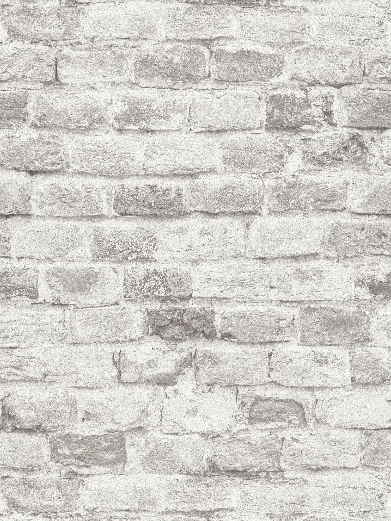 Ziegelmauer Vliestapete in Steinoptik – Grau, Grau, Weiß

