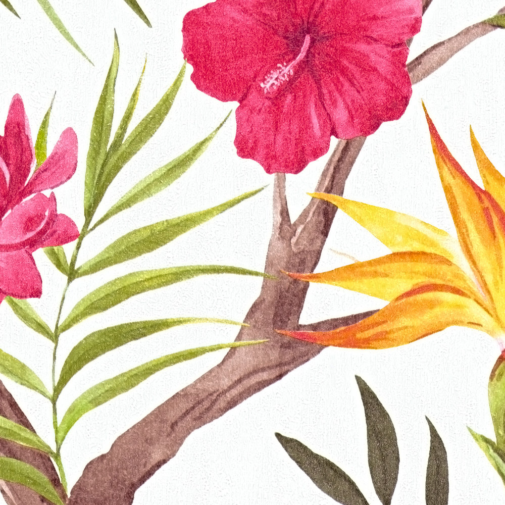             Dschungel Blüten Vliestapete in lebhaften Farben – Bunt, Rot, Gelb, Braun, Grün
        