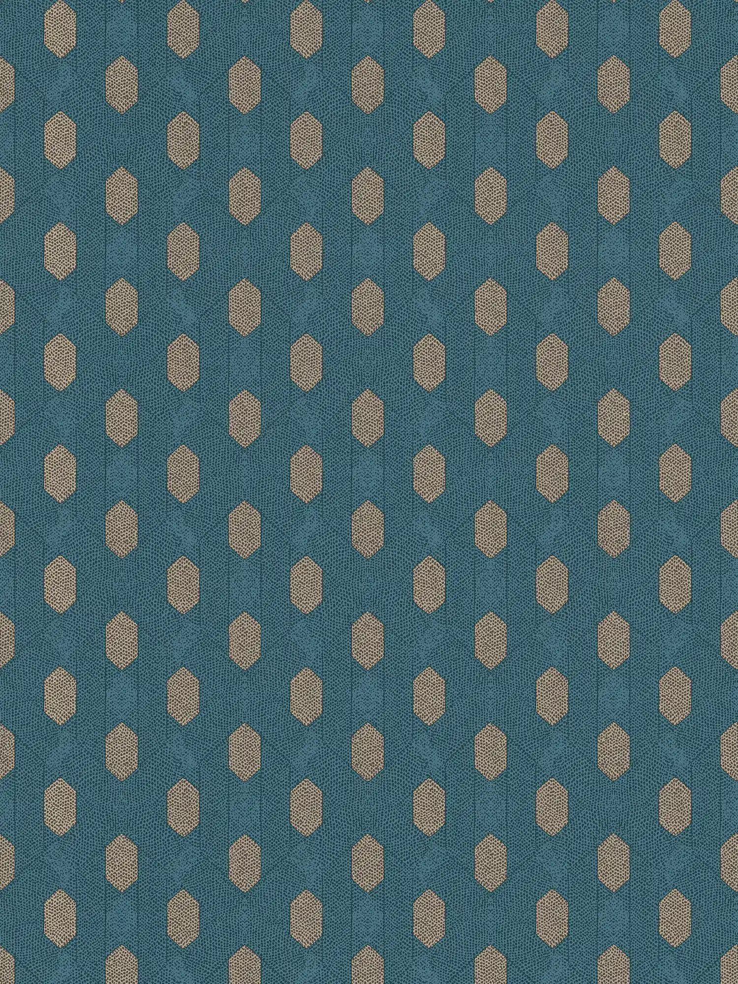 Blaue Tapete mit geometrische Muster & Gold Details – Blau, Braun, Beige
