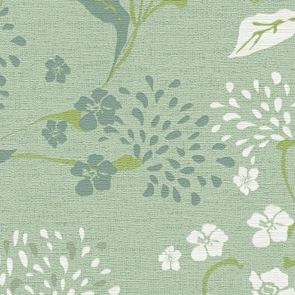             Vliestapete mit floralem Pusteblumen-Muster – Grün, Weiß
        