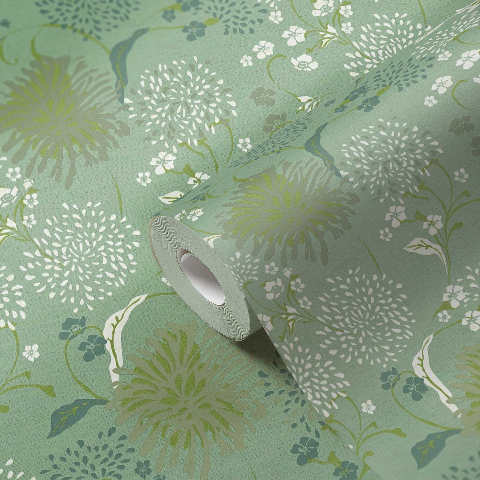            Vliestapete mit floralem Pusteblumen-Muster – Grün, Weiß
        