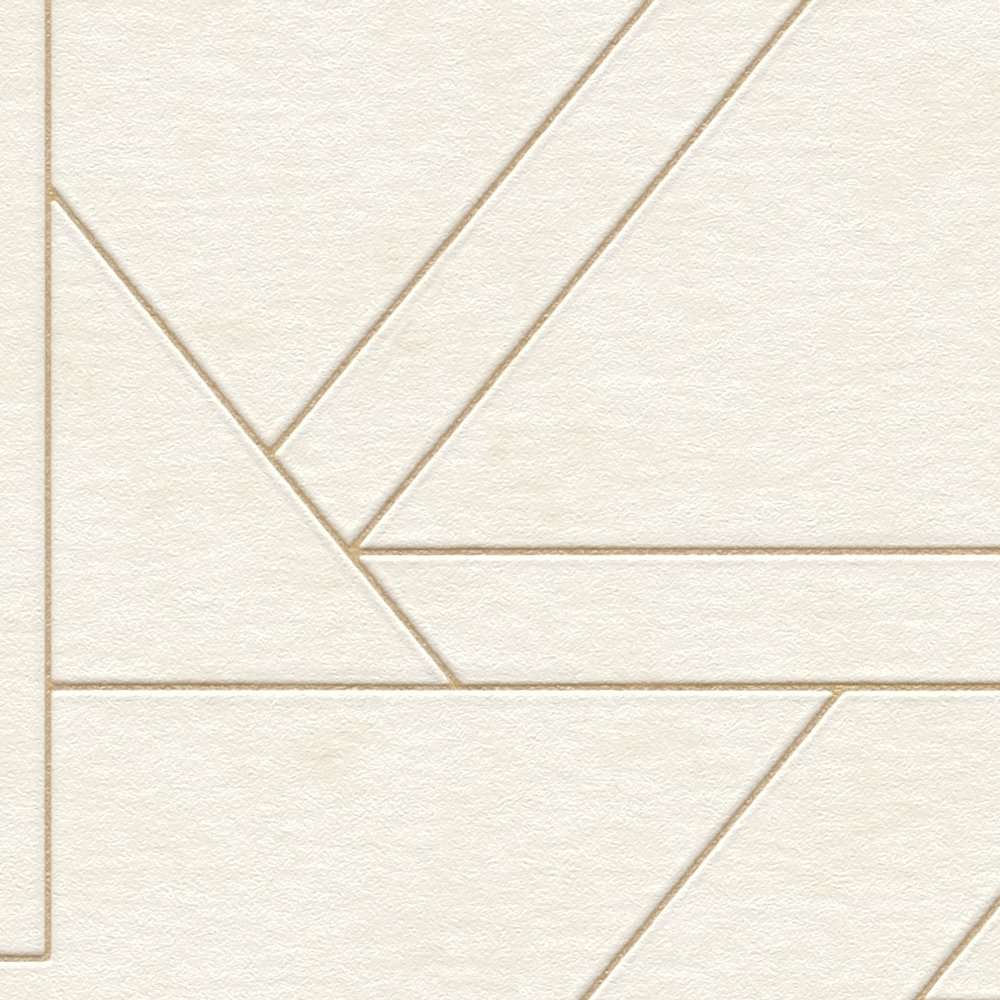             Grafiktapete mit modernen Linienmuster – Weiß, Creme, Bronze
        