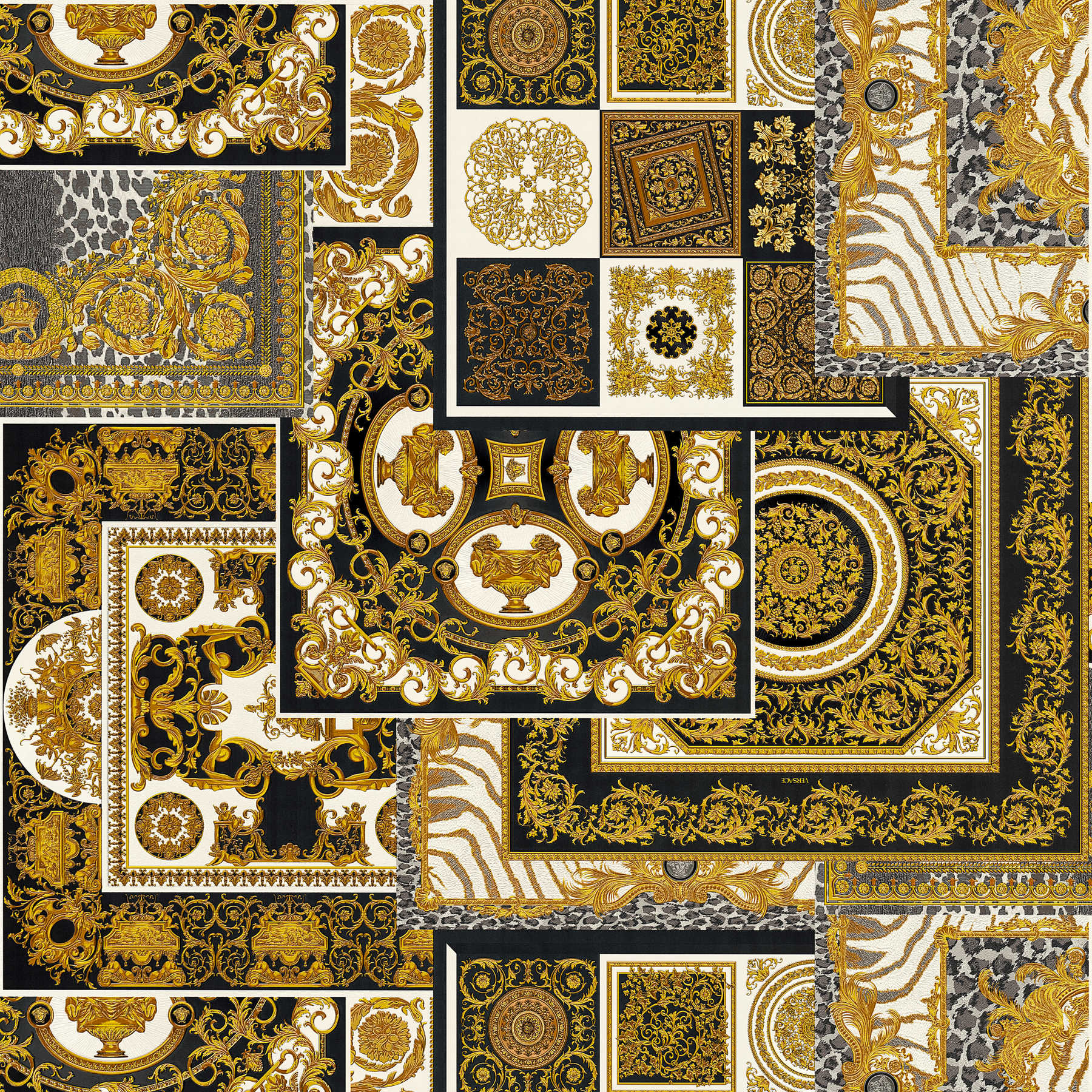         VERSACE Home Tapete Barock-Details & Animal Print – Gold, Silber, Schwarz
    