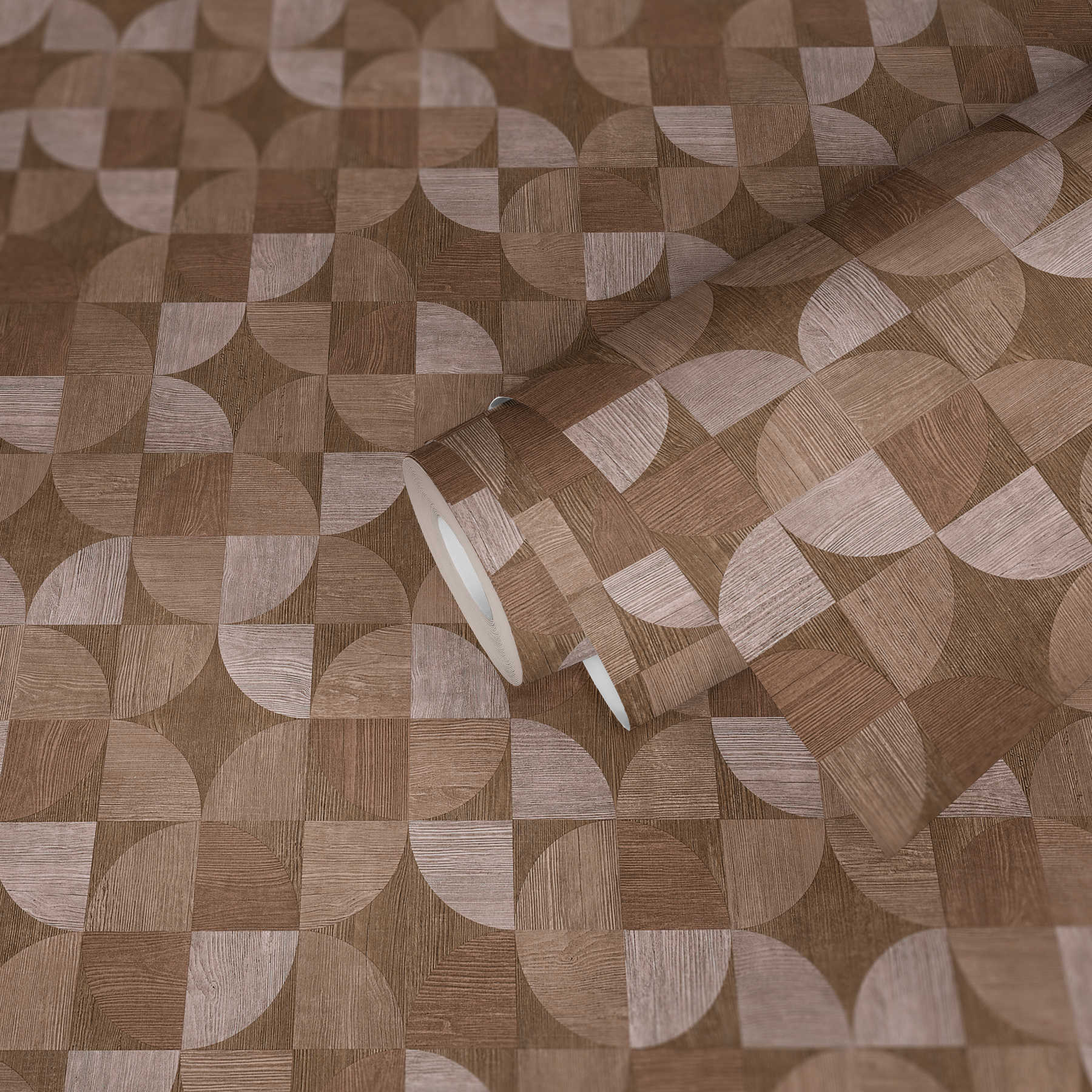             Tapete mit grafischem Muster in Holzoptik – Braun, Beige
        
