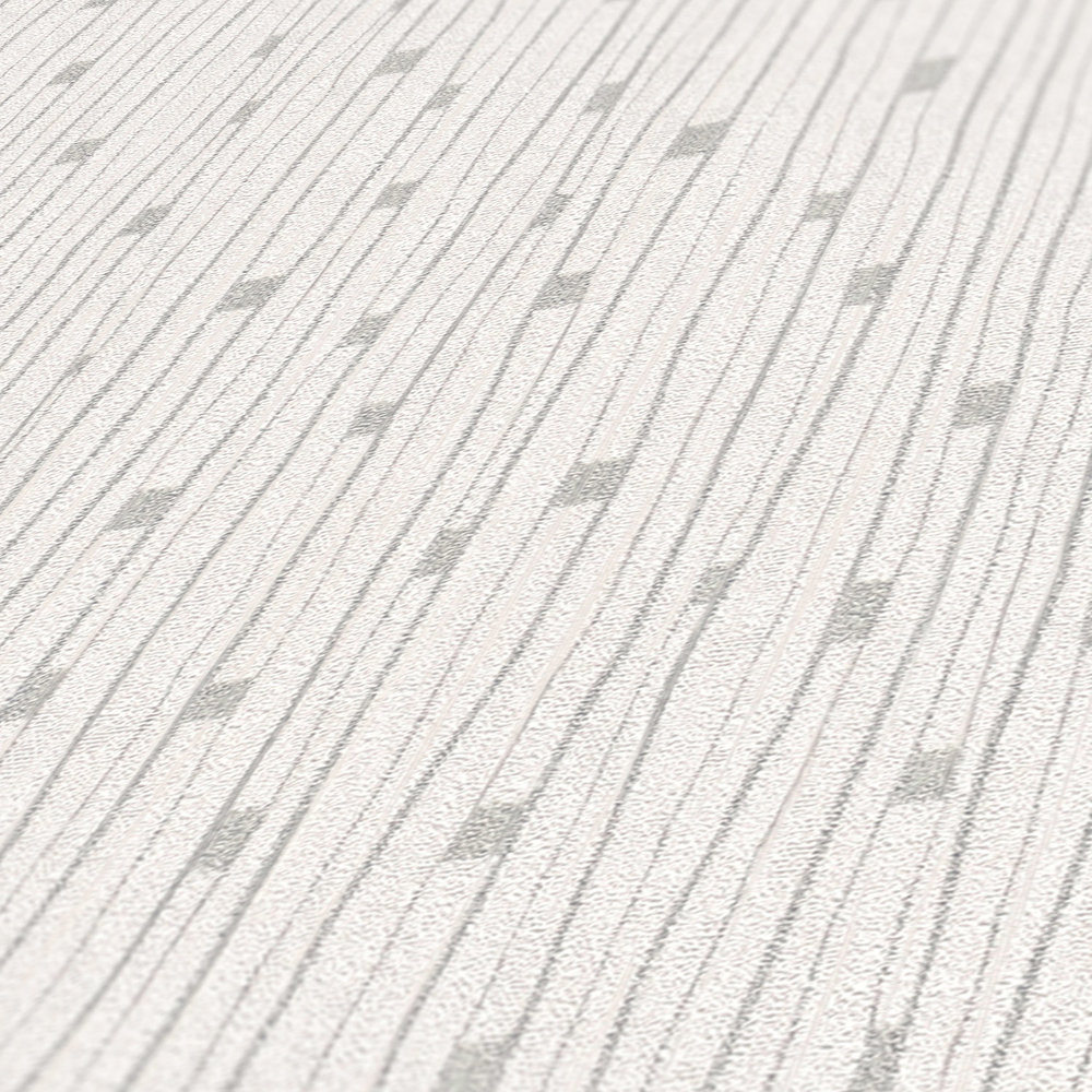             Retro Tapete 50er Jahre Linienmuster – Weiß, Metallic
        