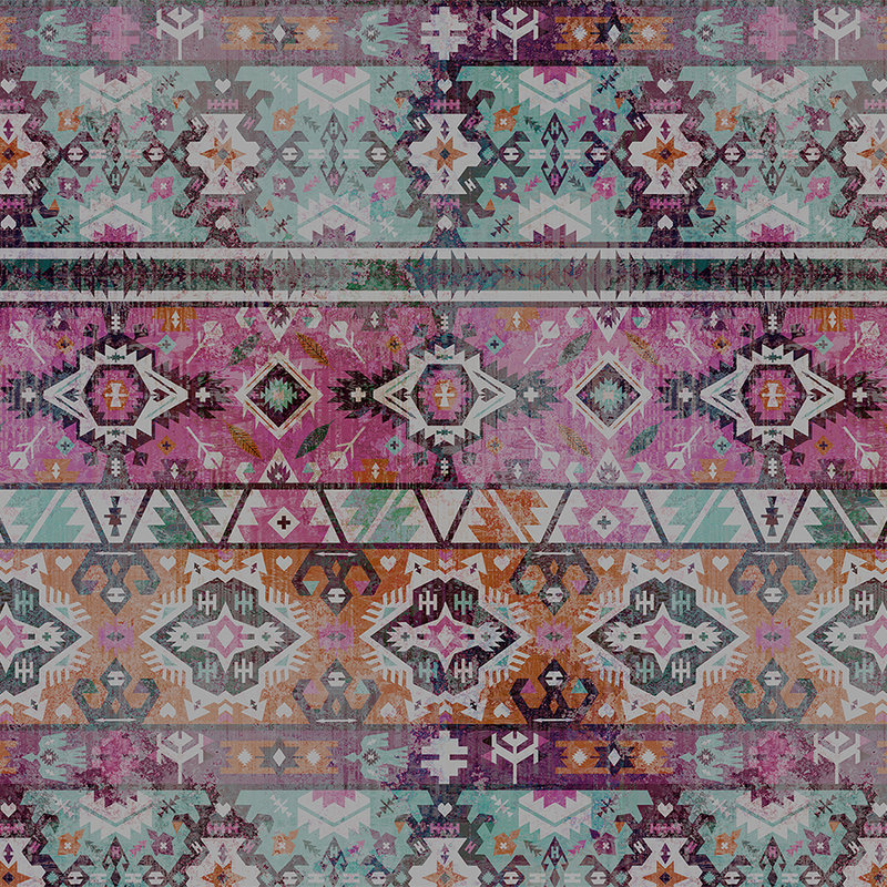         Fototapete Ethno-Textilmuster, geometrisch – Rosa, Blau
    