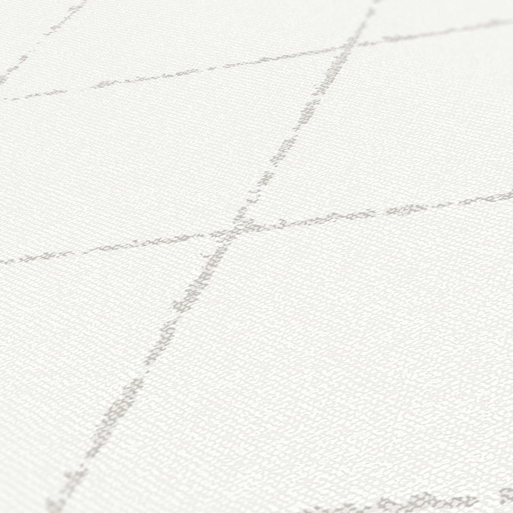             Karierte Tapete im Textil-Optik, strukturiert – Creme, Grau, Weiß
        