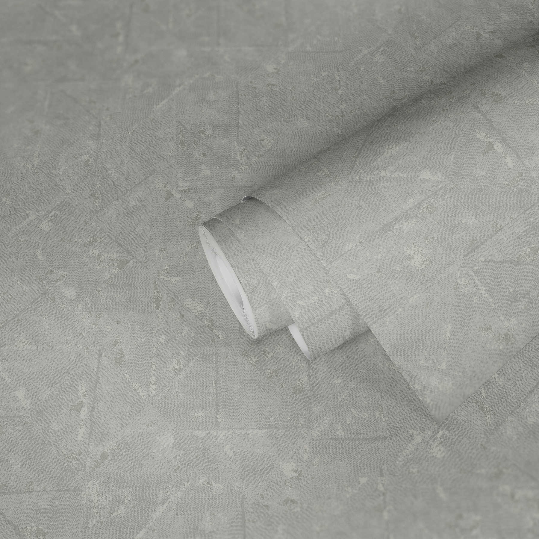             Hellgraue Uni Tapete mit asymmetrischen Details – Grau, Silber
        
