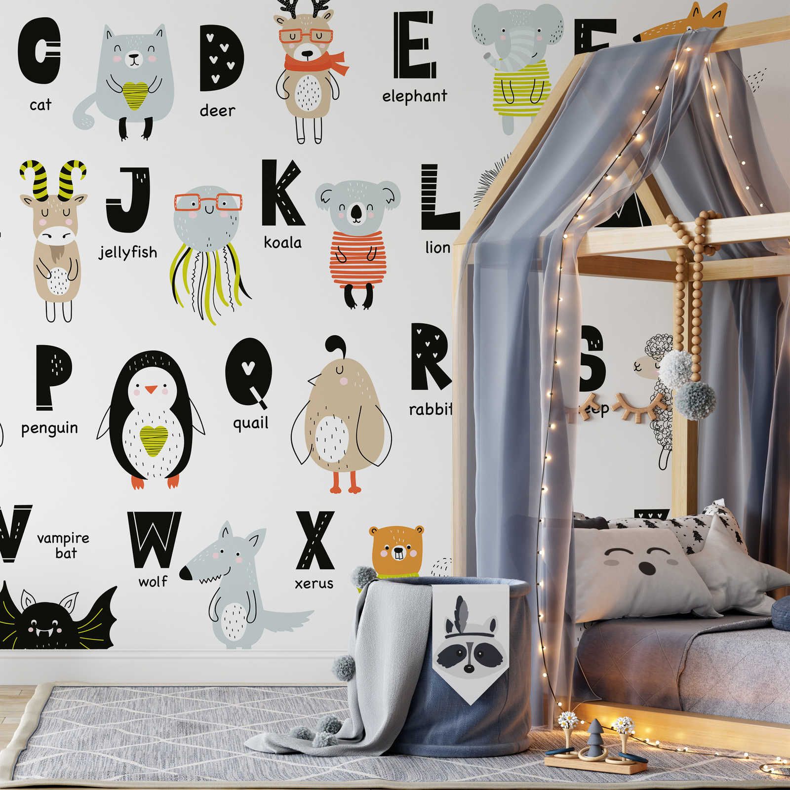         Fototapete Alphabet mit Tieren und Tiernamen – Glattes & leicht glänzendes Vlies
    