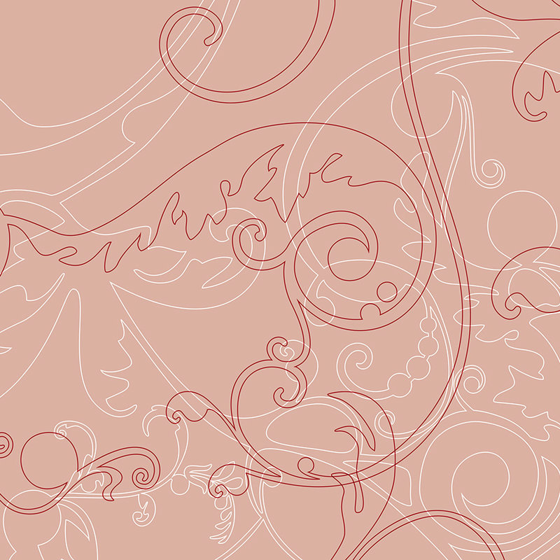 Ornament-Fototapete mit floralem & Linien-Muster – Rosa, Weiß, Rot
