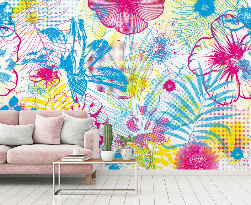             Fototapete Blumen Muster Beach Style & Neon Farben
        