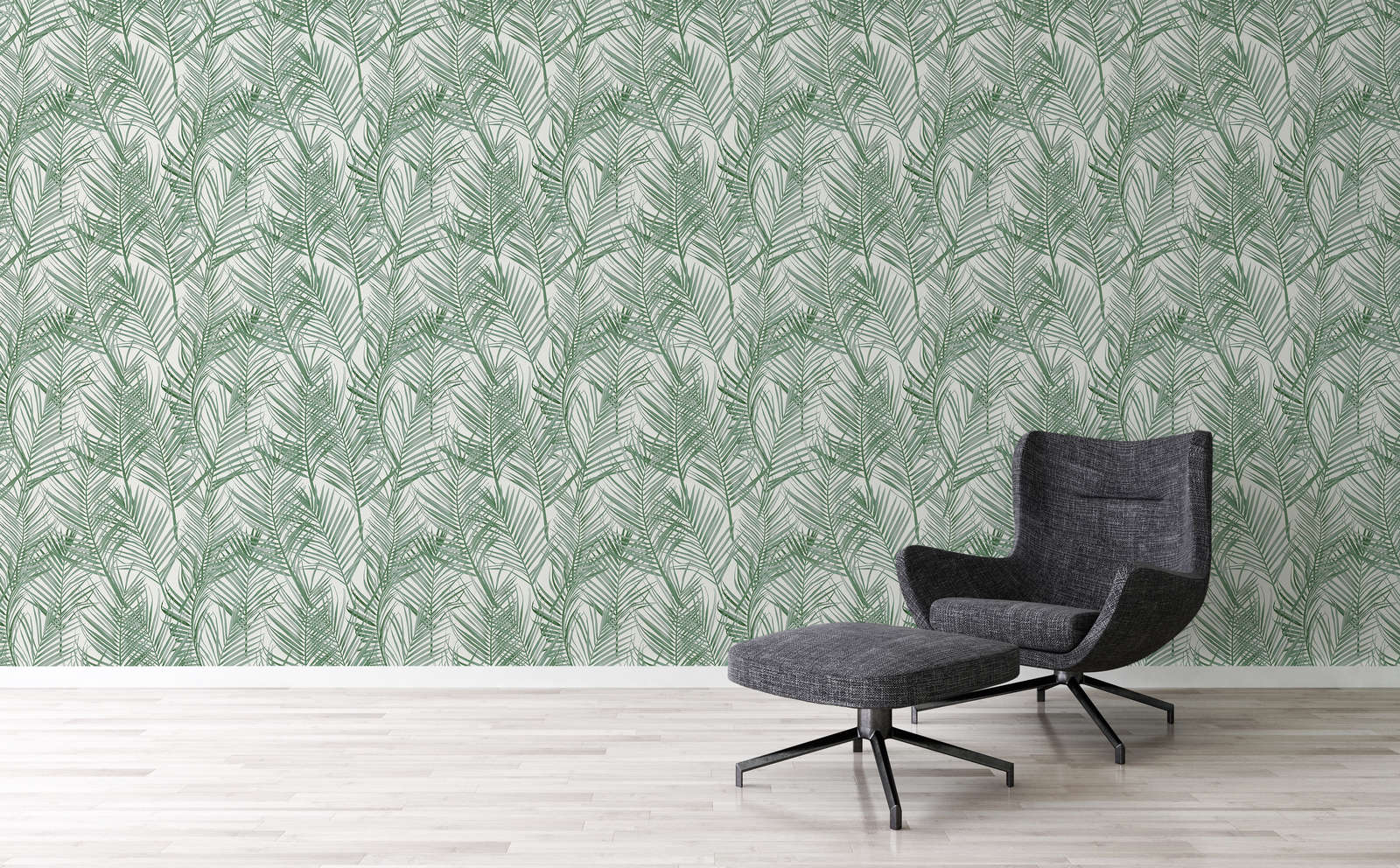             Vliestapete mit großflächigem Palmen Muster – Grün, Weiß
        