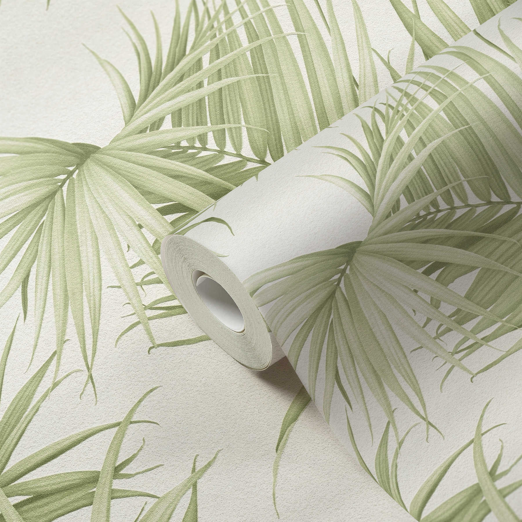             Blätter Tapete mit exotischen Farnblättern – Grün, Weiß
        