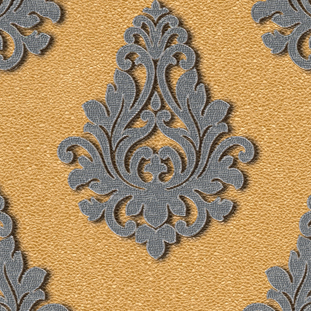             Vliestapete mit Barock-Ornamenten – Gold, Grau
        