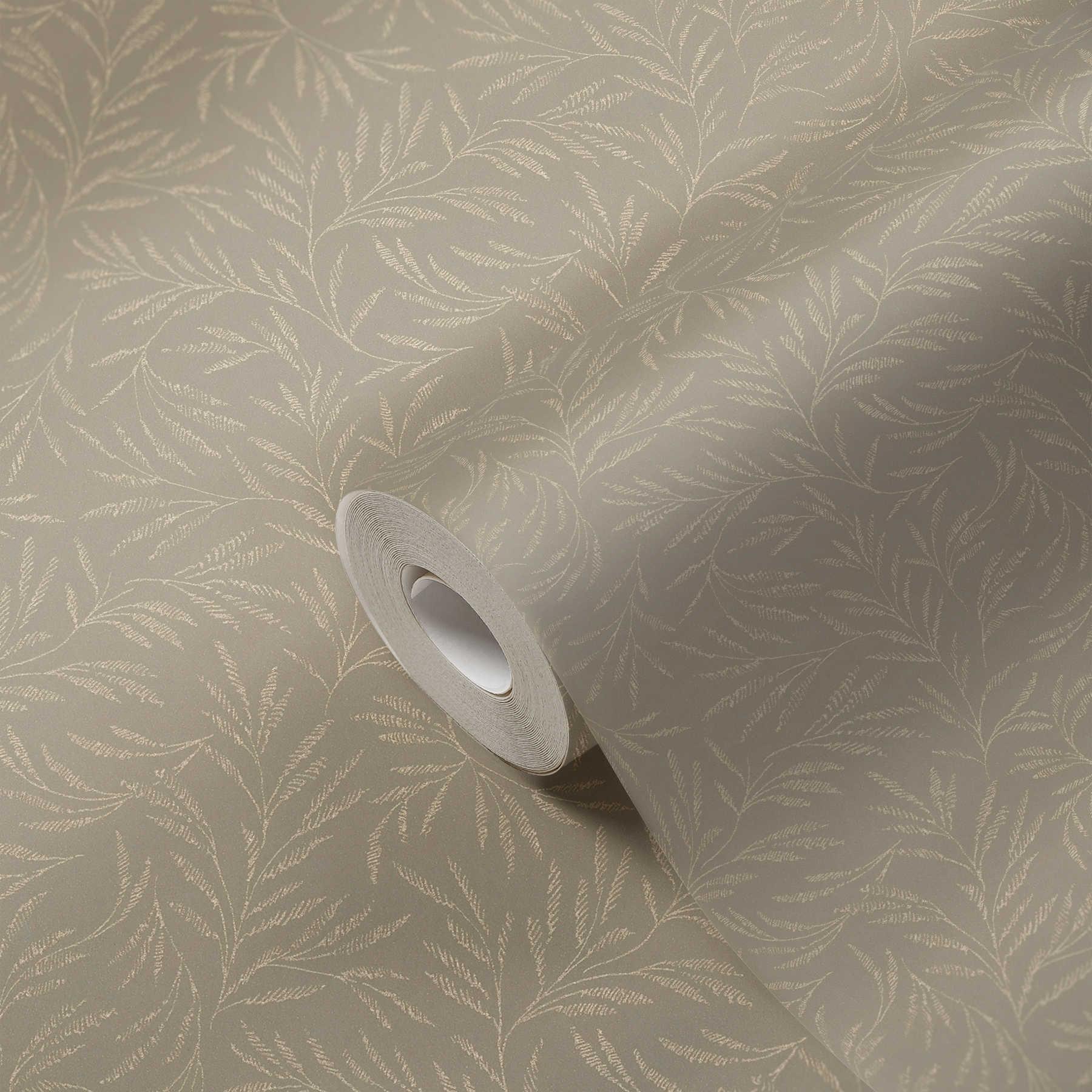             Muster-Tapete Metallic Blätter Ranken – Braun, Grau
        