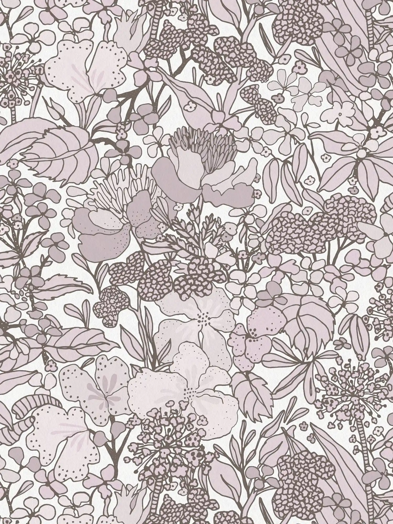Tapete Grau Beige Blumenmuster im Zeichenstil – Creme, Braun, Weiß
