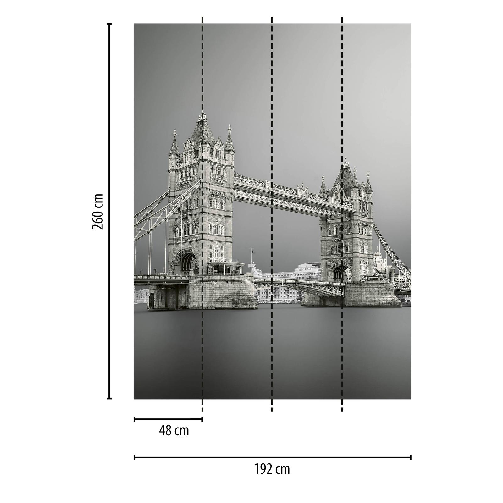             Fototapete London Tower Bridge – Grau, Weiß, Schwarz
        