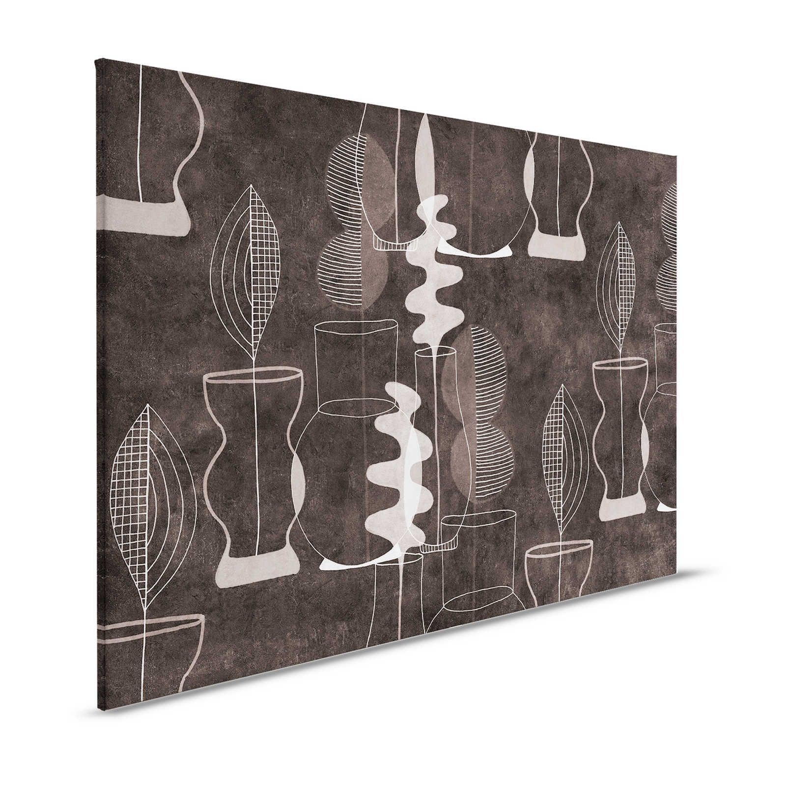 Pablos Room 2 - Schwarzes Leinwandbild Line Art Retro Muster – 1,20 m x 0,80 m
