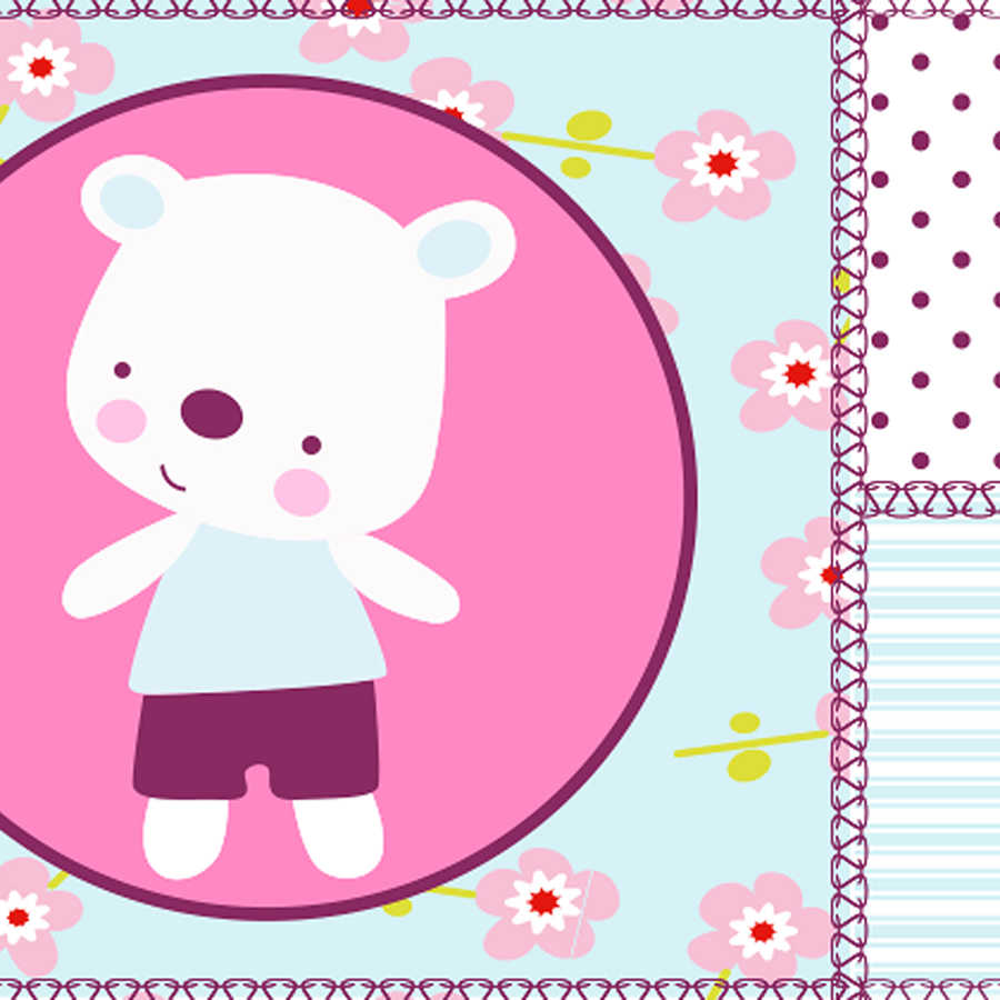 Fototapete Teddybär und Blumen im Kinderdesign – Perlmutt Glattvlies
