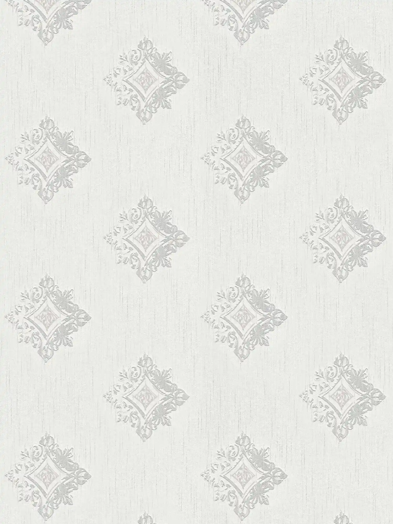         Vliestapete Putzoptik mit Stuck-Ornamenten & Rauten Muster – Grau, Weiß
    
