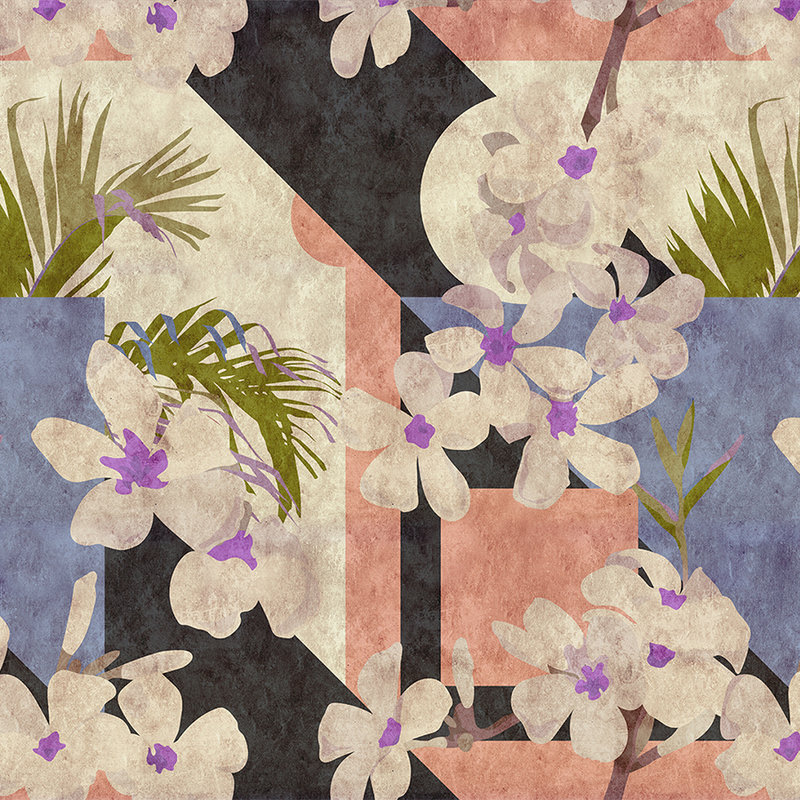 Vintage bloom2 - Vintage Digitaldrucktapete, Löschpapier Struktur mit Blumenmuster – Beige, Blau | Struktur Vlies
