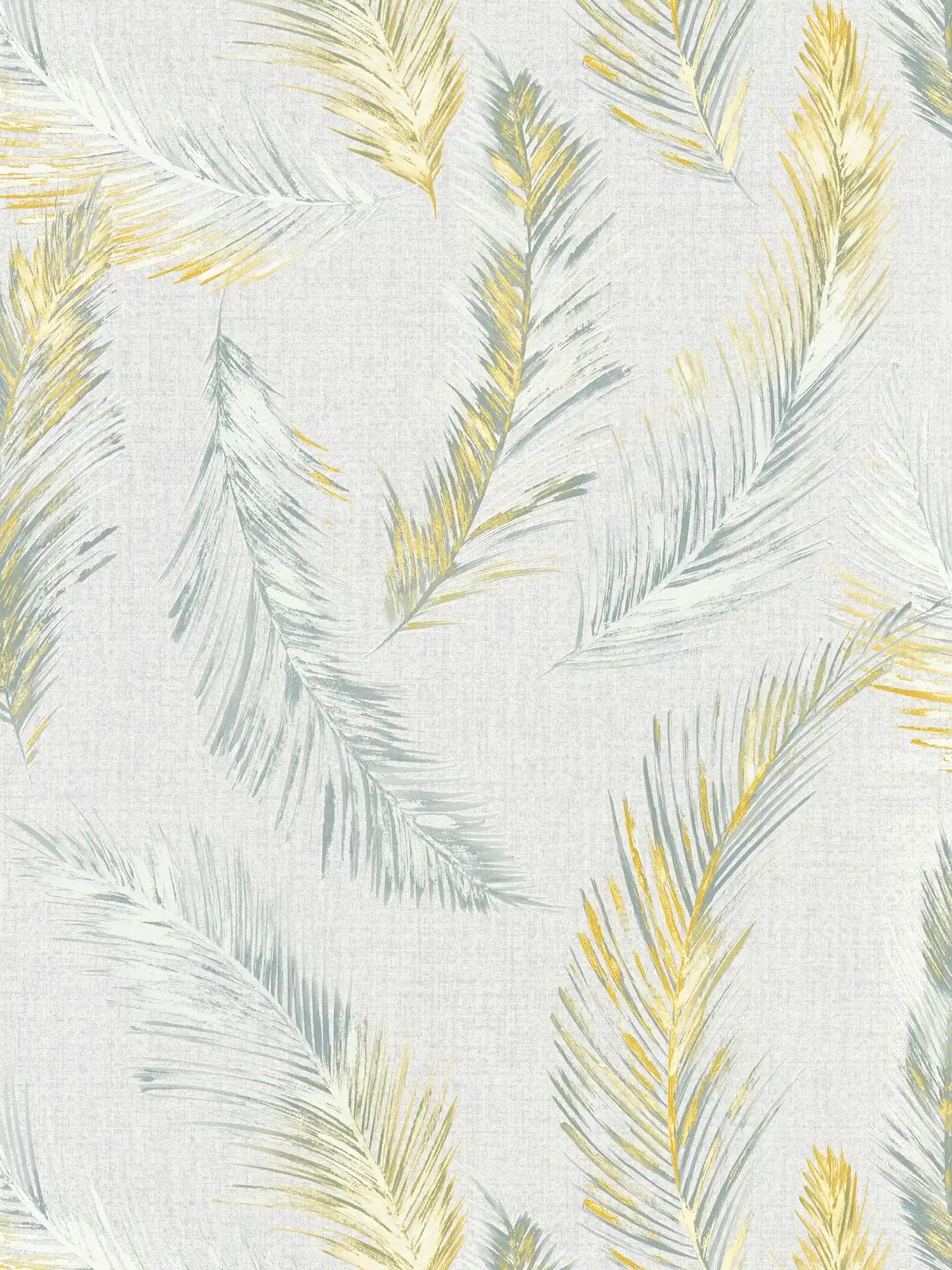 Textiloptik Tapete mit Feder Motiv im Landhausstil – Grau
