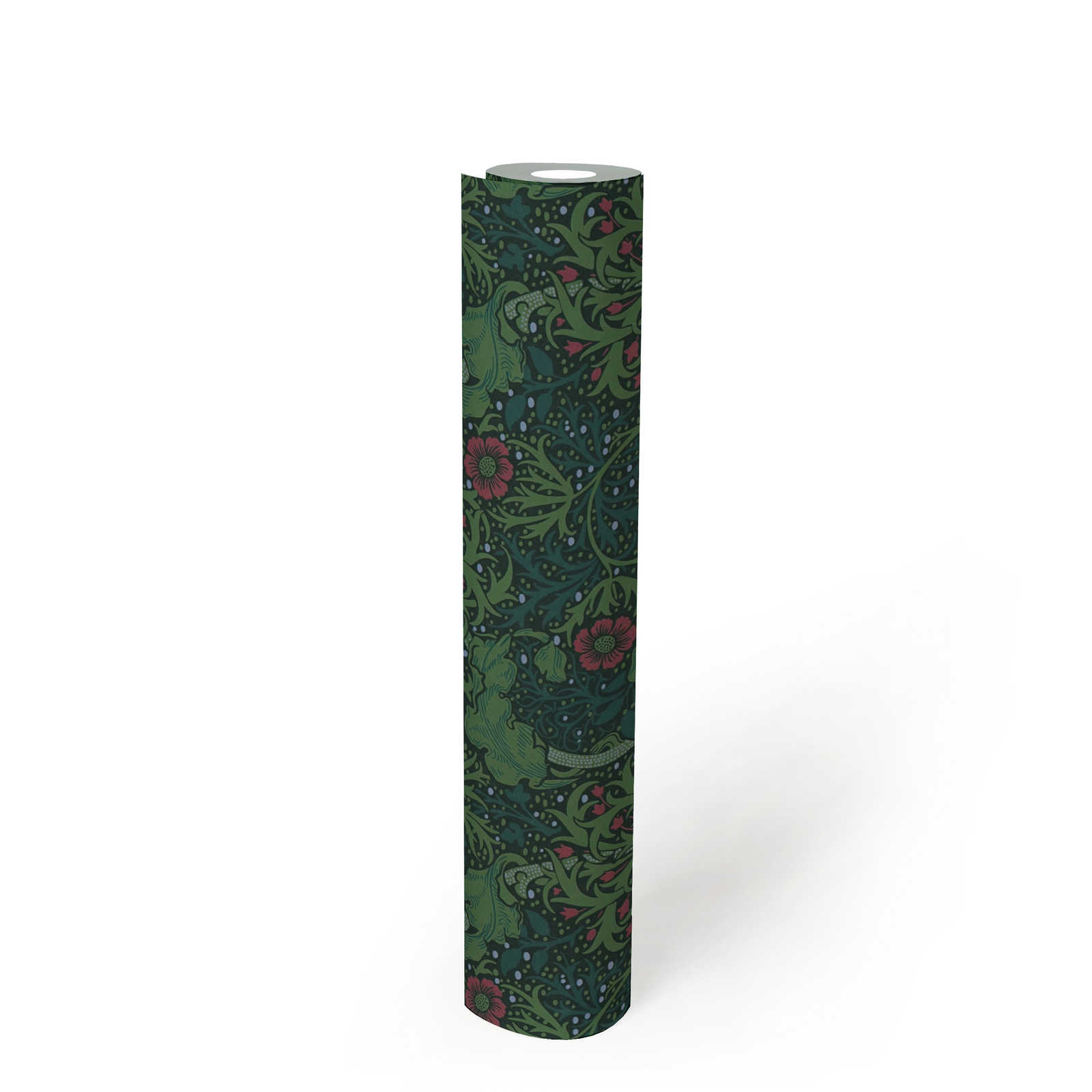             Florale Tapete mit Blüten und Blumenranken – Grün, Rosa, Schwarz
        