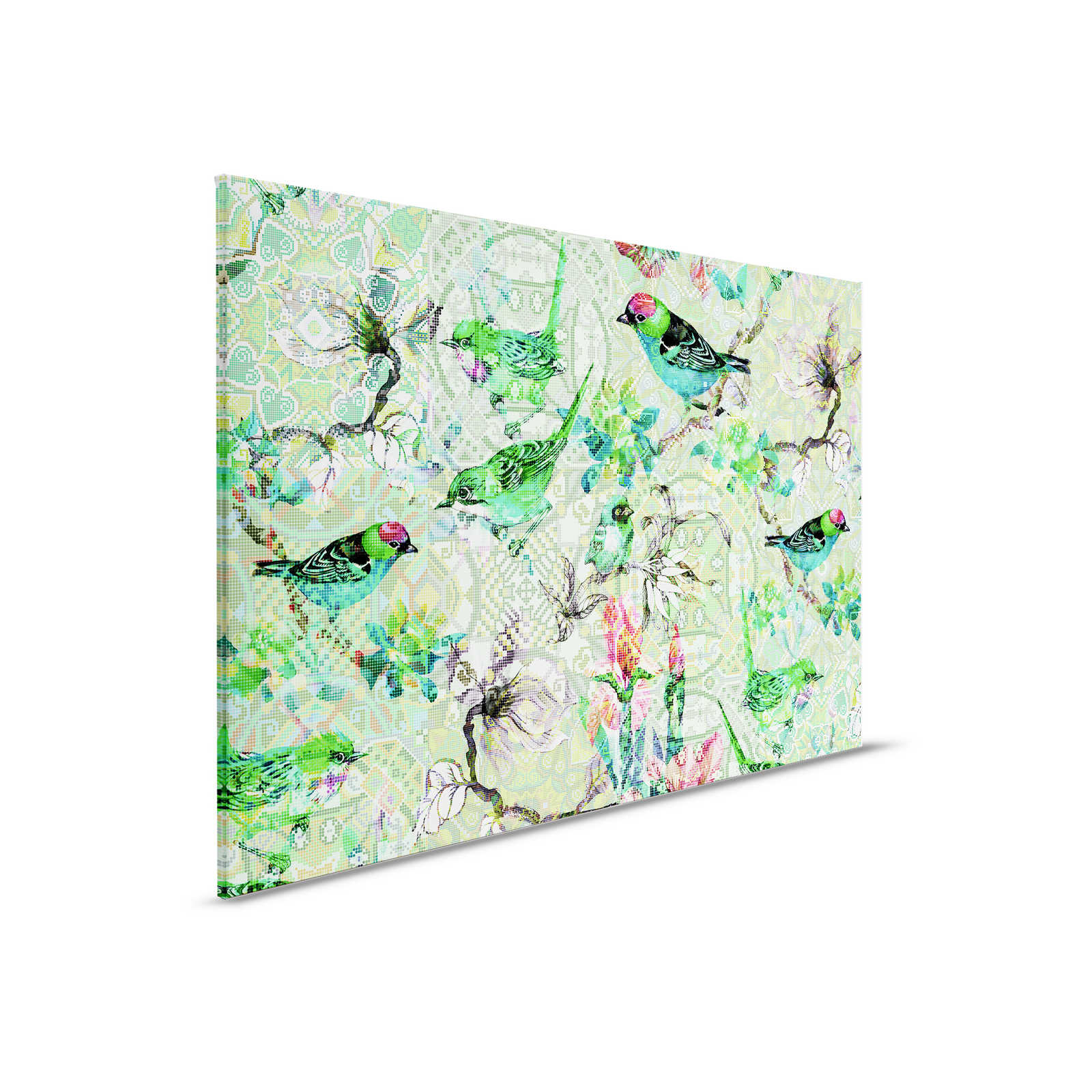 Vogel Leinwandbild Grün mit Mosaik Muster – 0,90 m x 0,60 m
