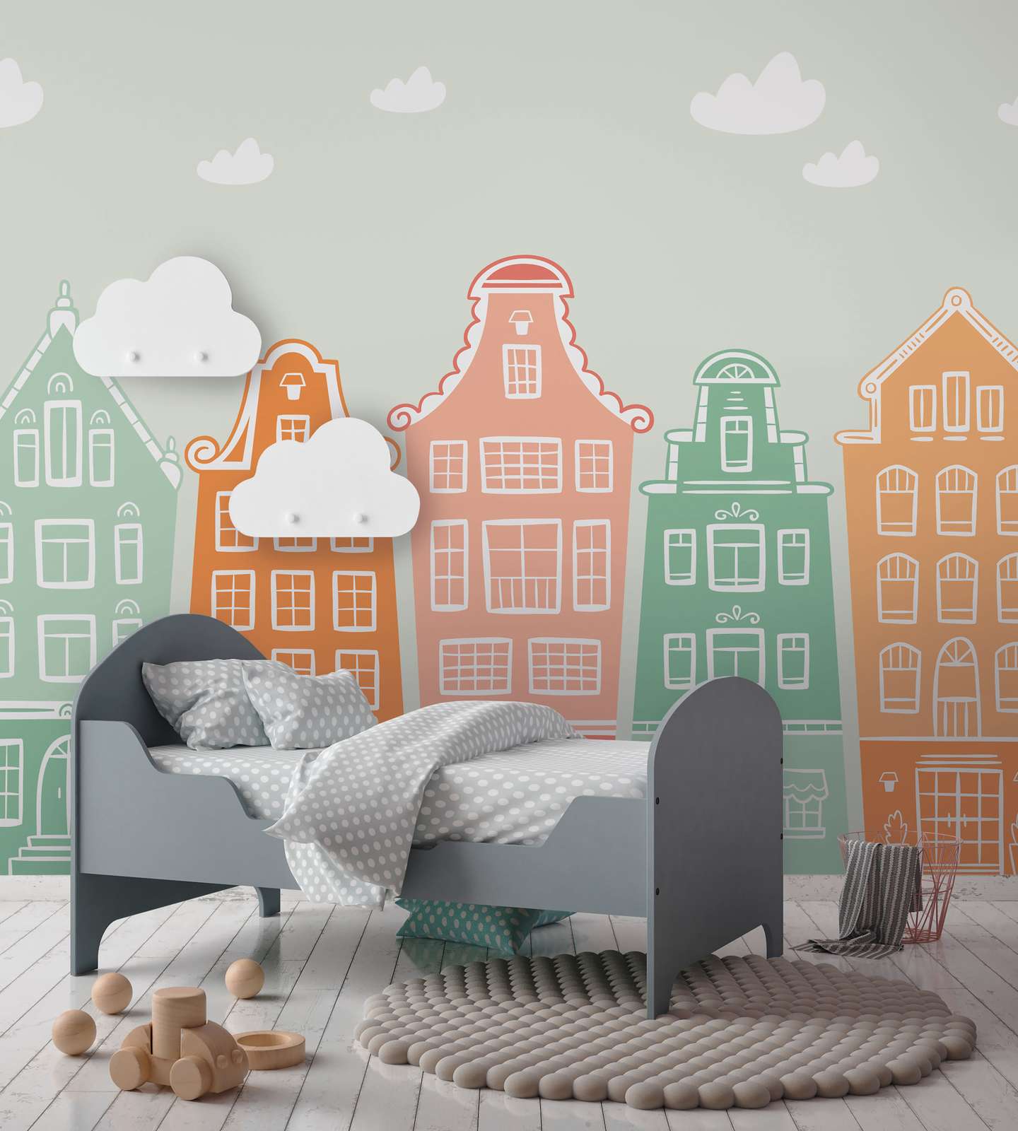            Fototapete Kinderzimmer Kleinstadt mit Häusern – Pastell, Bunt
        