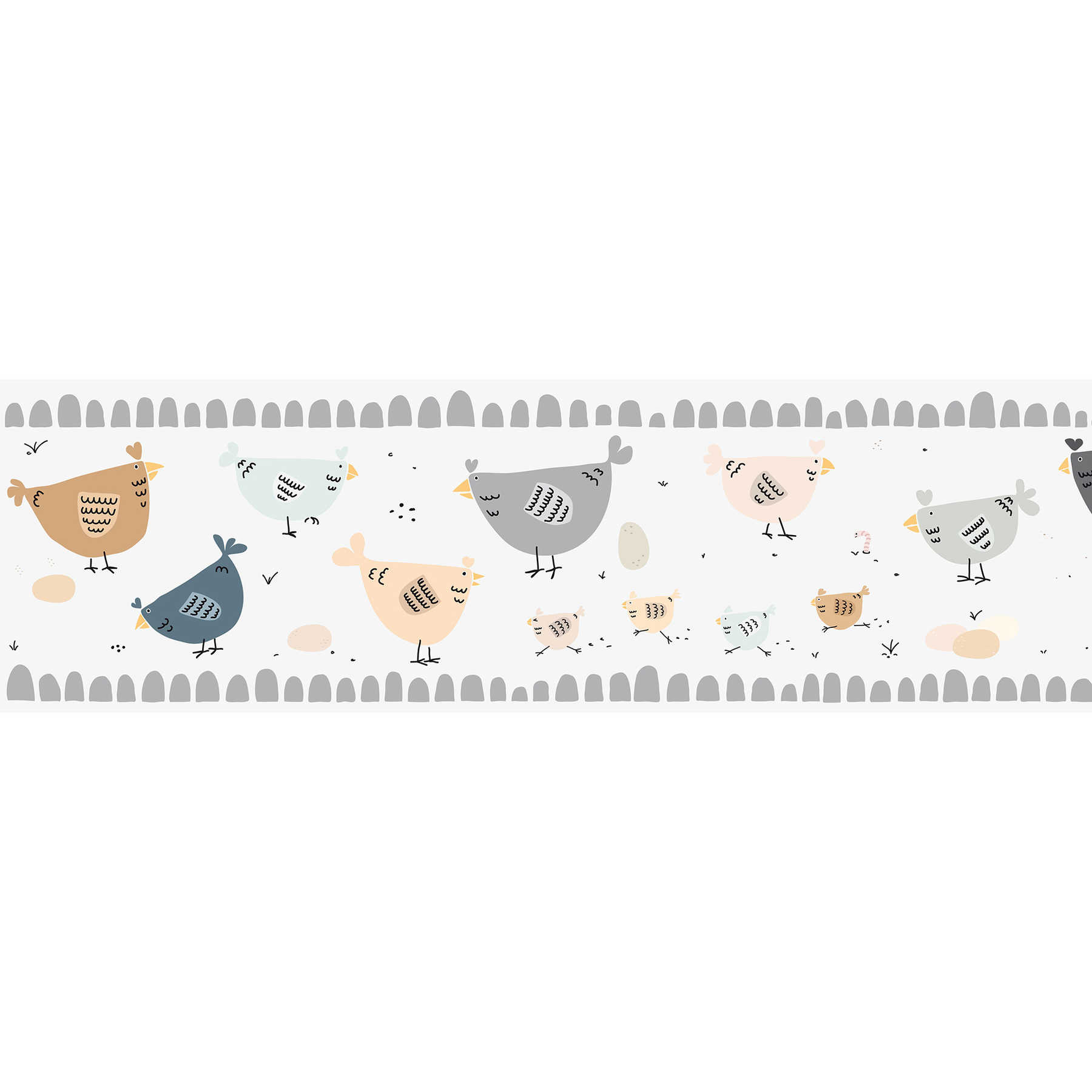 Lustige Borte "Hühnerstall" für Kinder - selbstklebend – Grau, Braun, Orange
