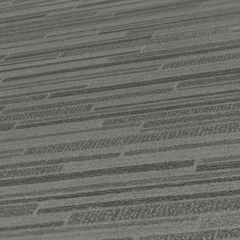             Vliestapete mit Liniendesign, horizontal gestreift – Grau, Schwarz
        