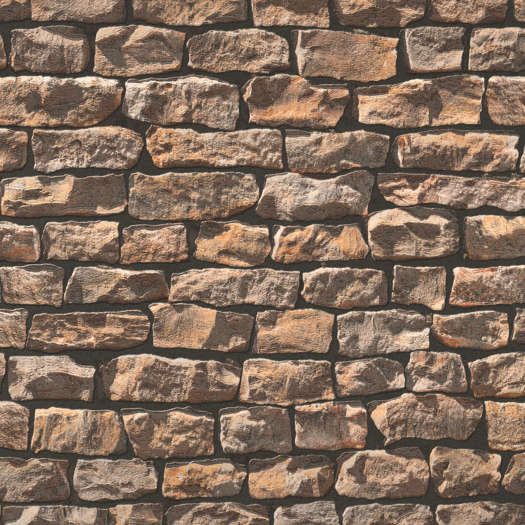             Steinoptik Tapete mit 3D Mauer Naturstein – Braun
        